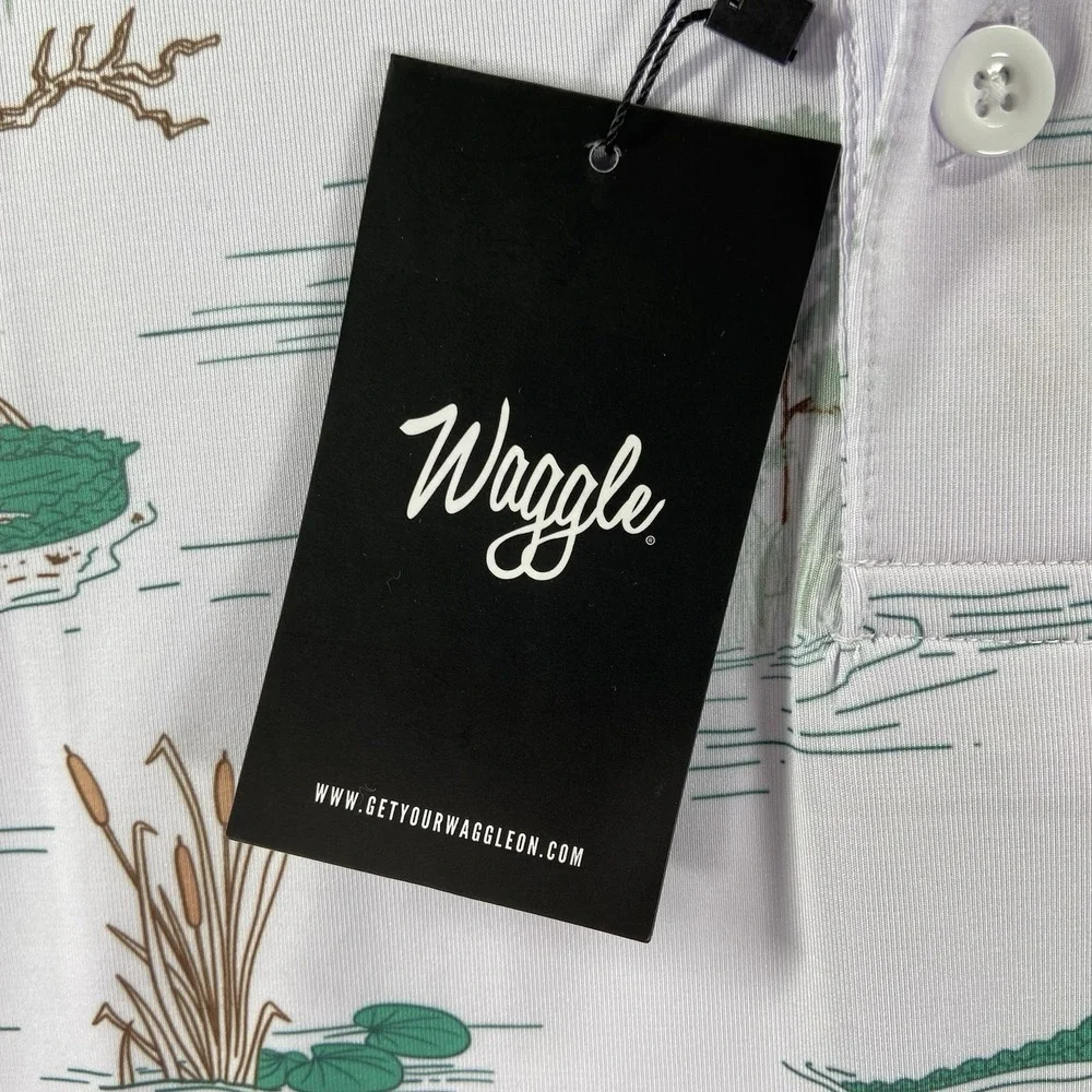 Waggle Golf Shirt Mens Medium Polo Performance Alligator Water Hazard AOP NWT - Picture 3 of 13